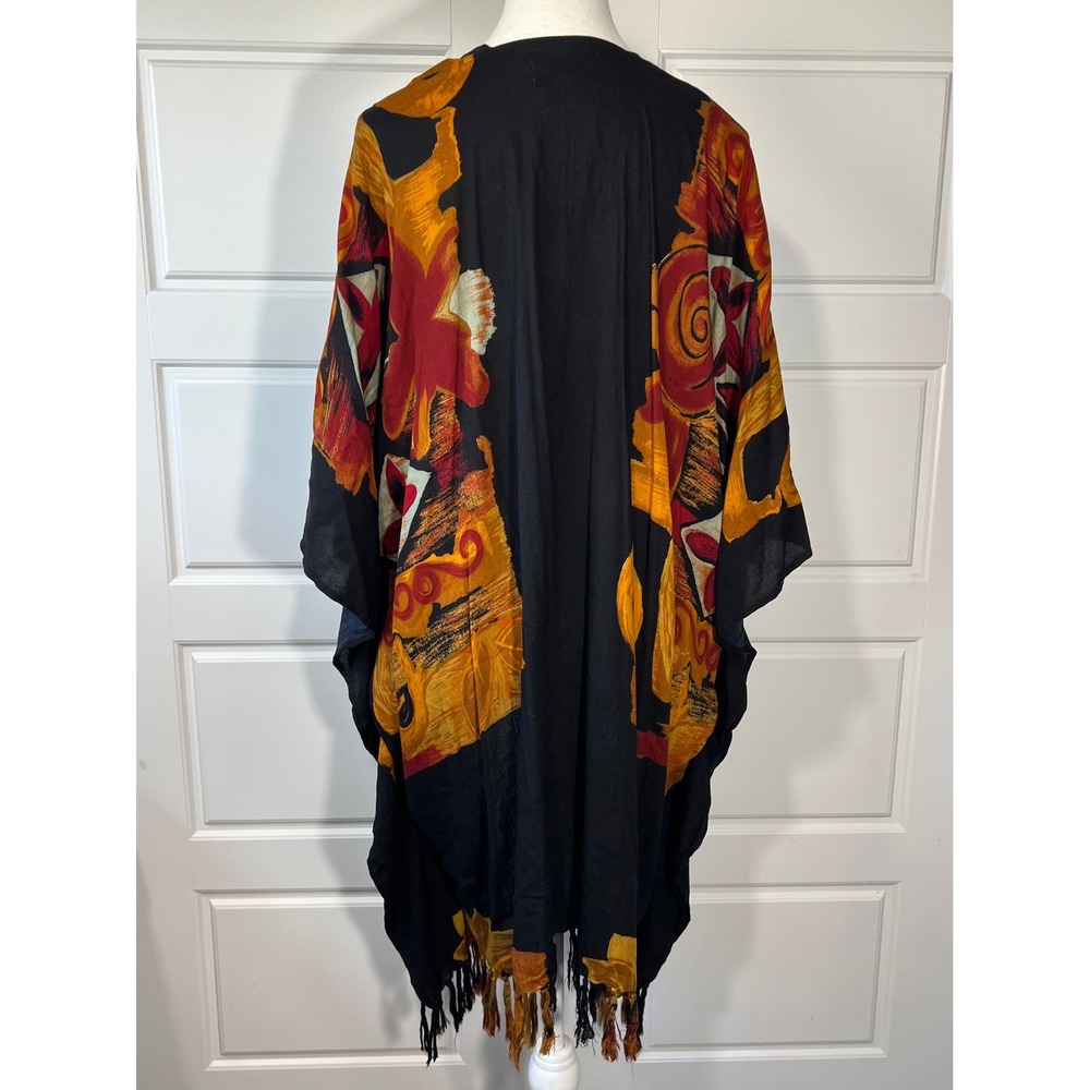 NWT Southwest Indian Foundation Kimono Cover Up Black Orange‎ Red Abstract - Picture 4 of 11